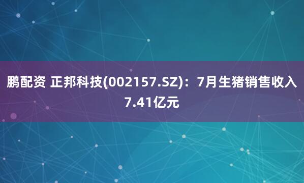 鹏配资 正邦科技(002157.SZ)：7月生猪销售收入7.41亿元